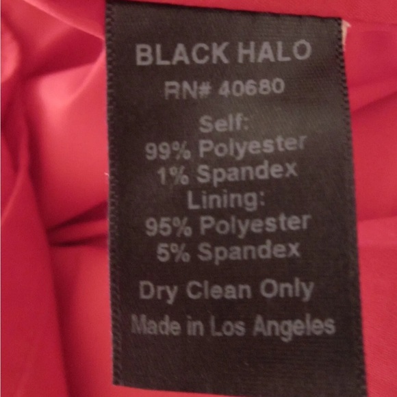 Black Halo Red Pink Belted Jackie O 3/4 Sleeve Dress Crepe Textured Size 4 - Picture 5 of 8